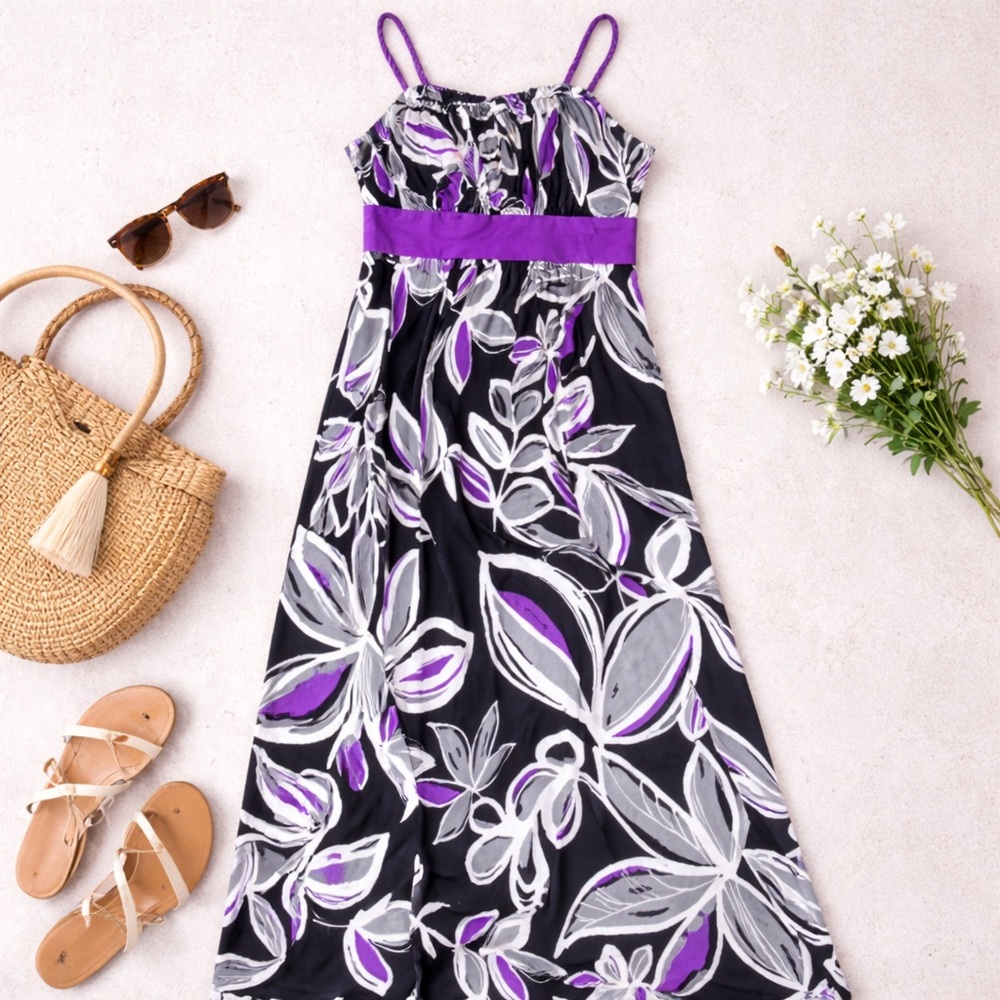 joei & i XL Floral Maxi Dress, Black, Purple & White - Picture 2 of 11